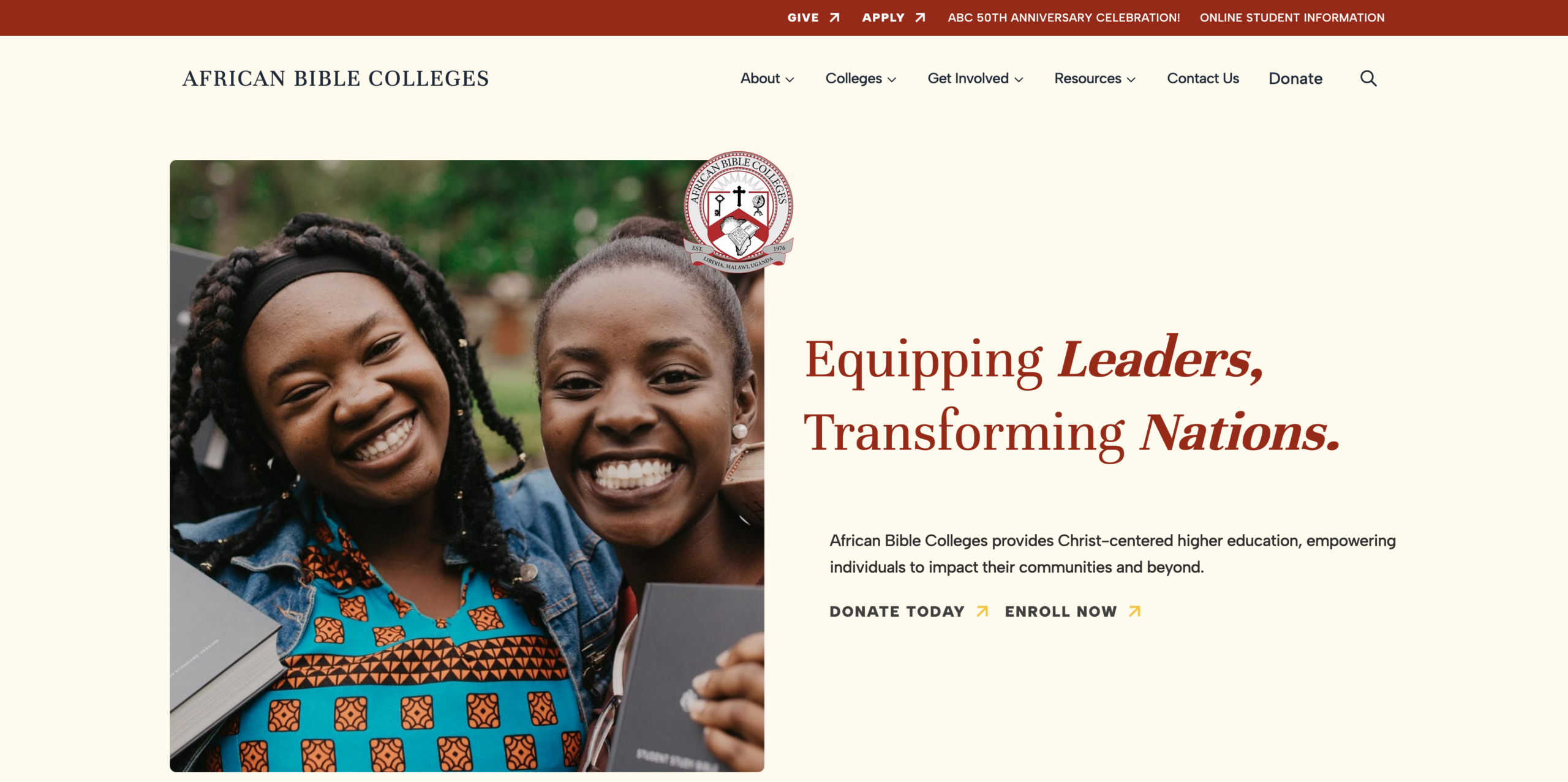 African Bible Colleges Home Page Capture
