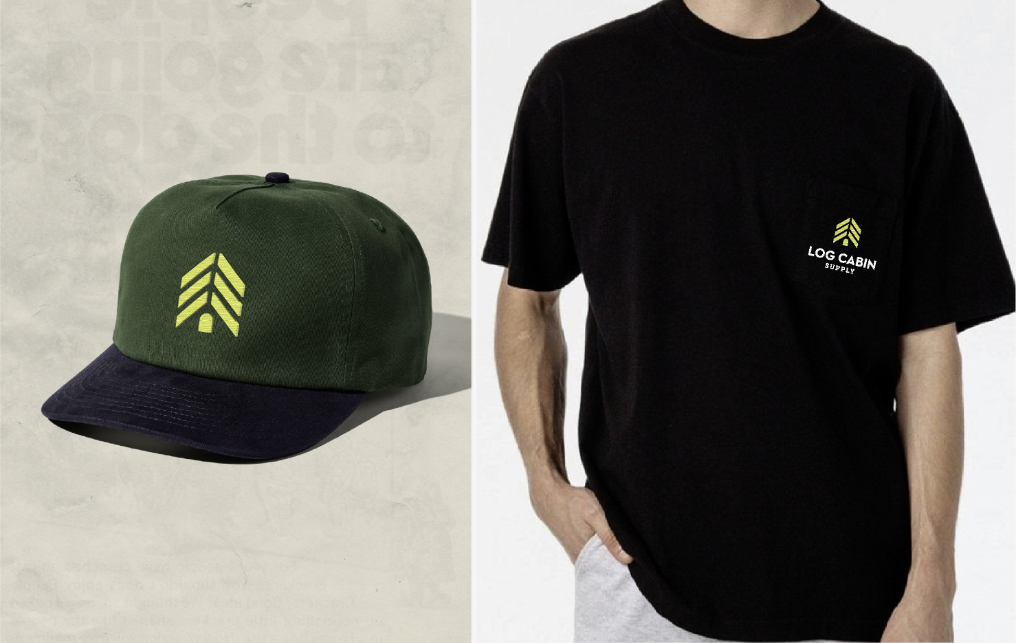 Log Cabin Supply branded hat and t-shirt