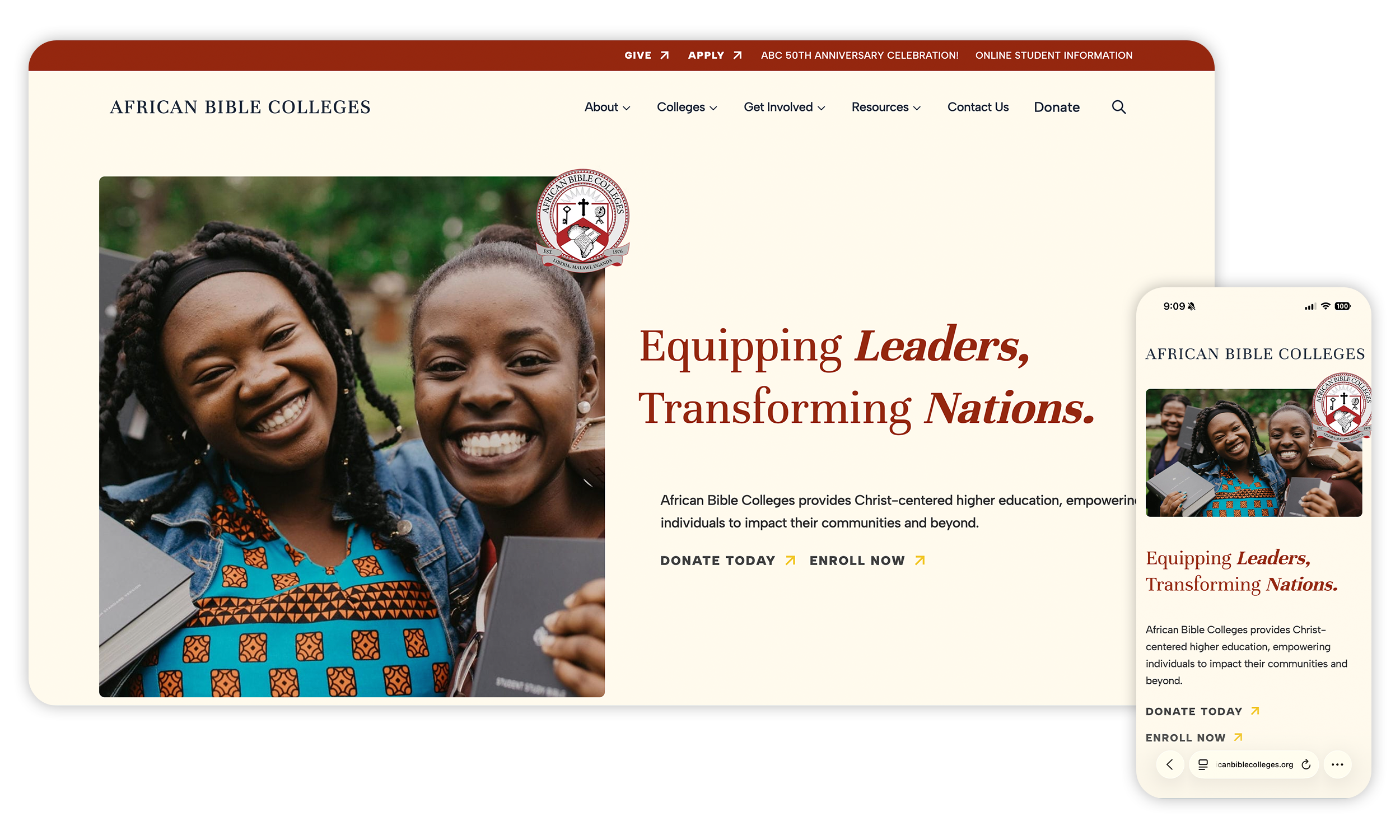African Bible Colleges responsive screen mockup