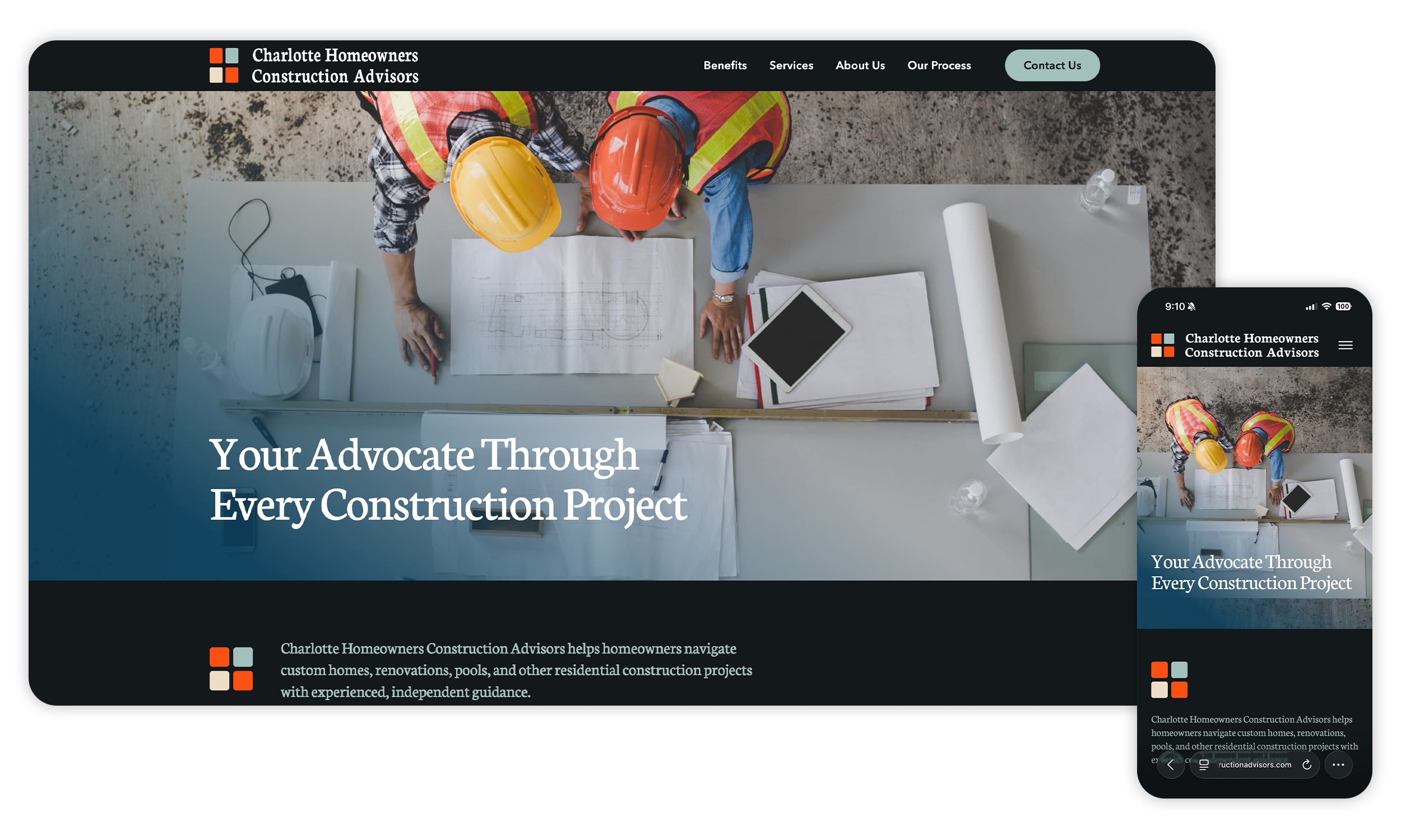 Charlotte Homeowners Construction Advisors responsive screen mockup
