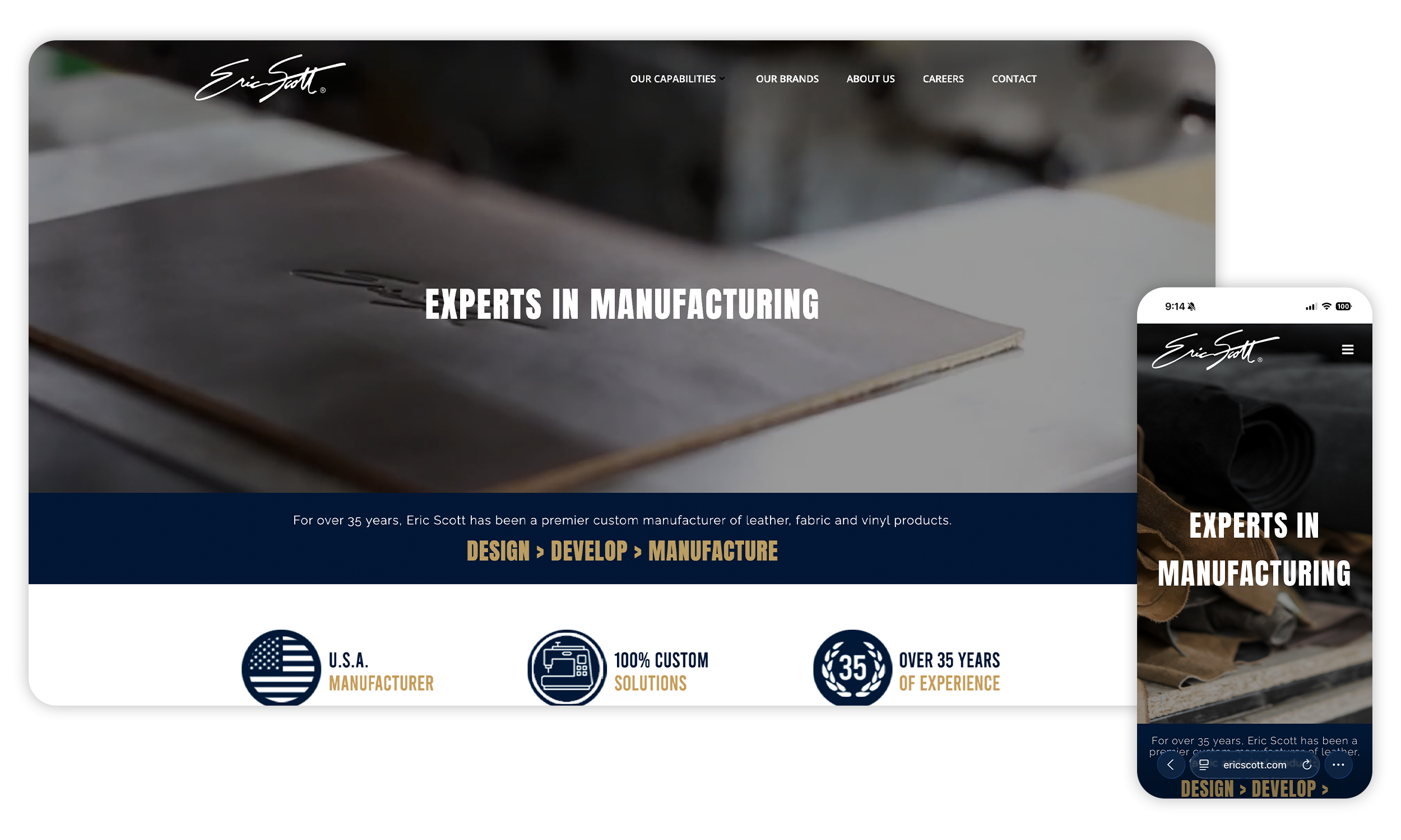 Eric Scott responsive screen mock-up