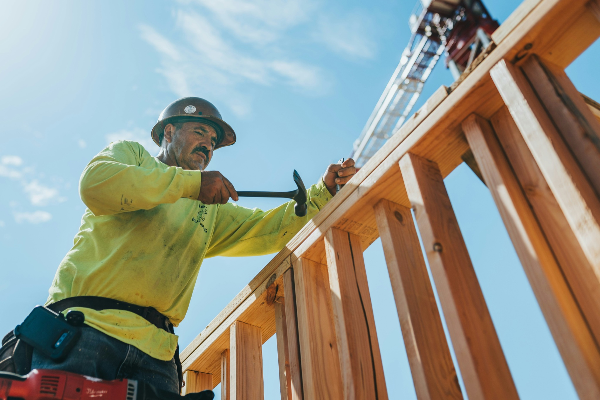 Contractor building a wood deck